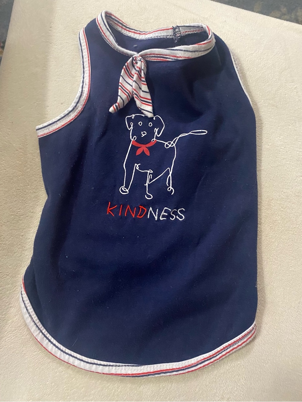 Ellen Degeneres Navy Blue Dog Tank with Red & White Trim
